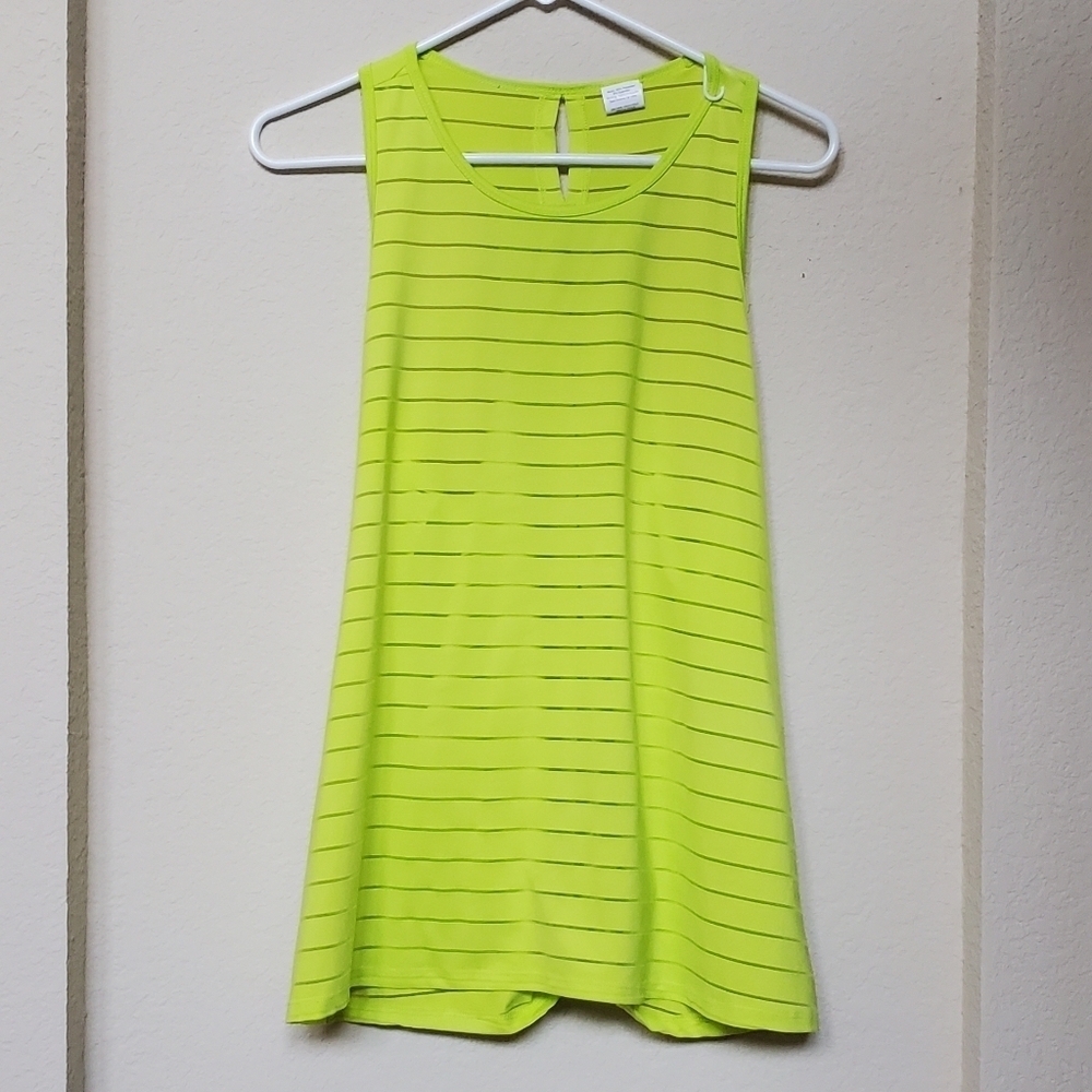 BCG Womens TANK Neon Yellow Green Racerback Striped Burnout Mesh Cover-up Size